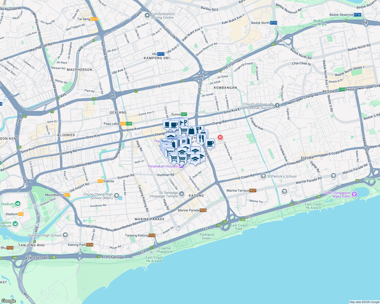 map of restaurants, bars, coffee shops, grocery stores, and more near in Singapore