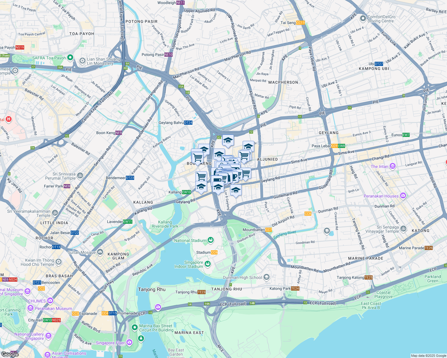 map of restaurants, bars, coffee shops, grocery stores, and more near in Singapore