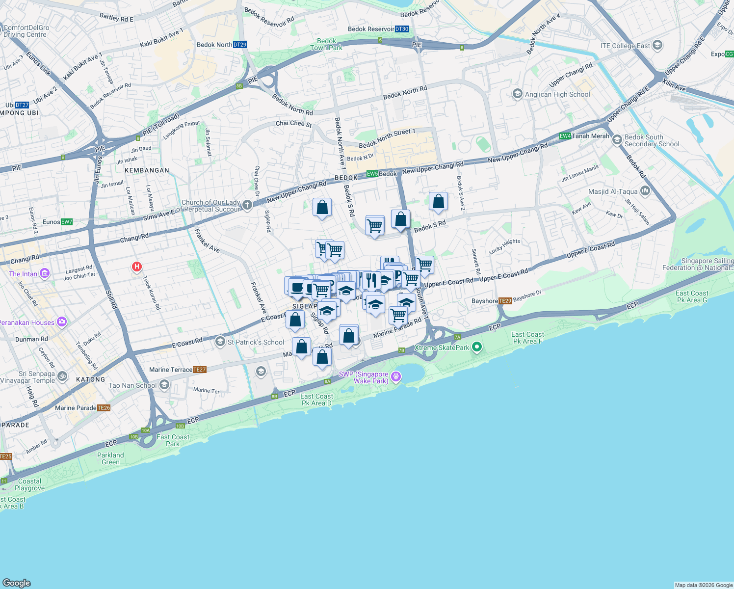 map of restaurants, bars, coffee shops, grocery stores, and more near in Singapore