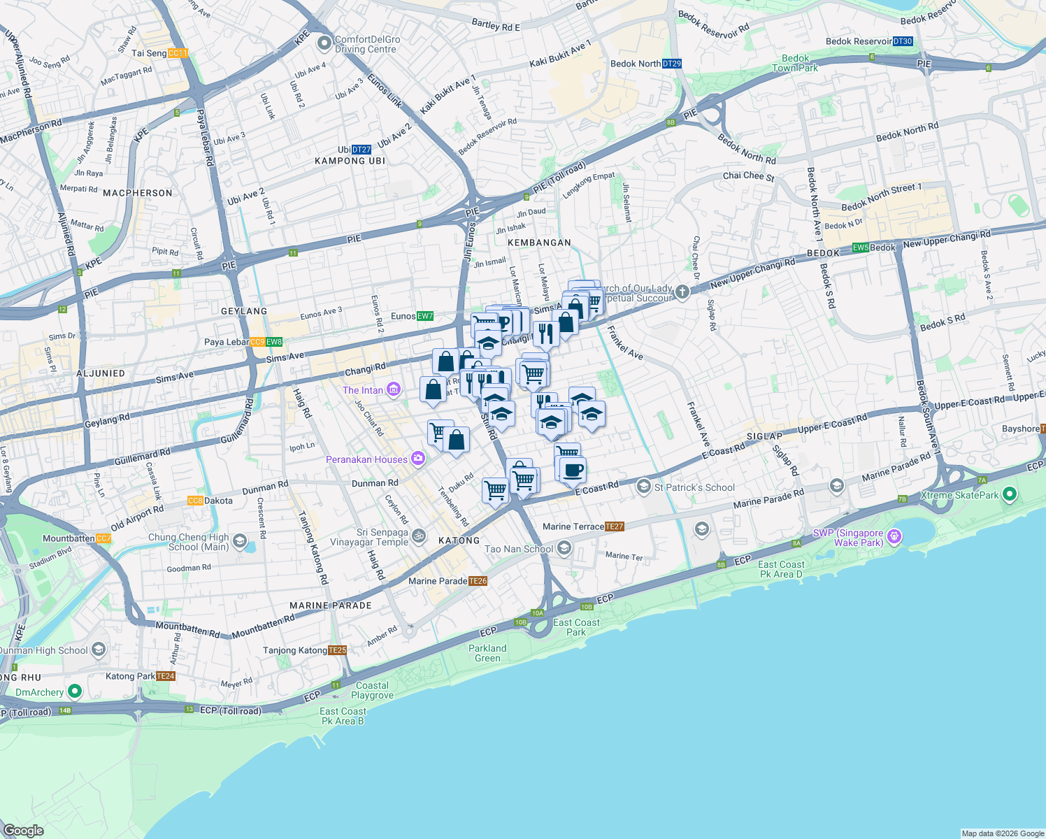 map of restaurants, bars, coffee shops, grocery stores, and more near in Singapore