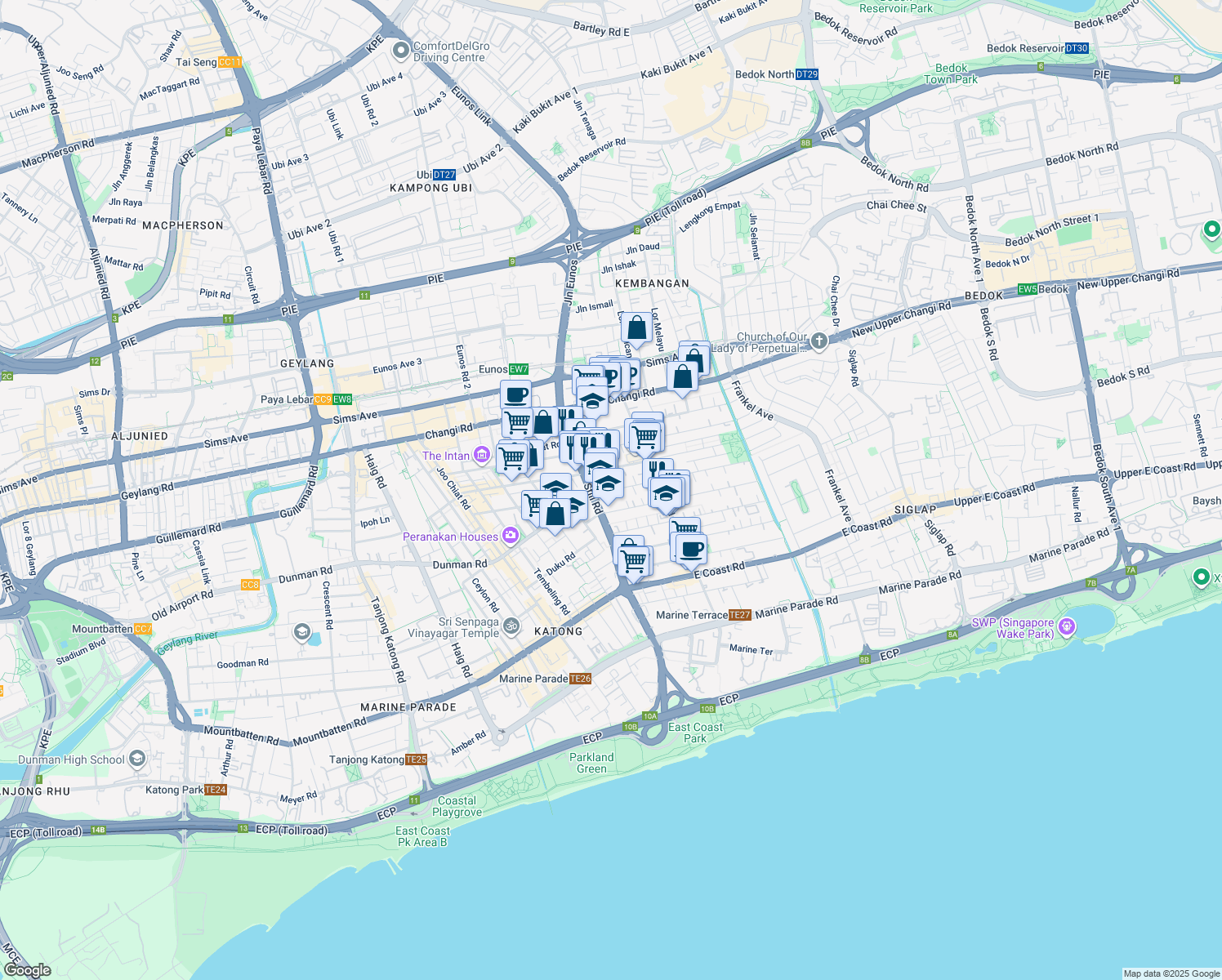 map of restaurants, bars, coffee shops, grocery stores, and more near in Singapore