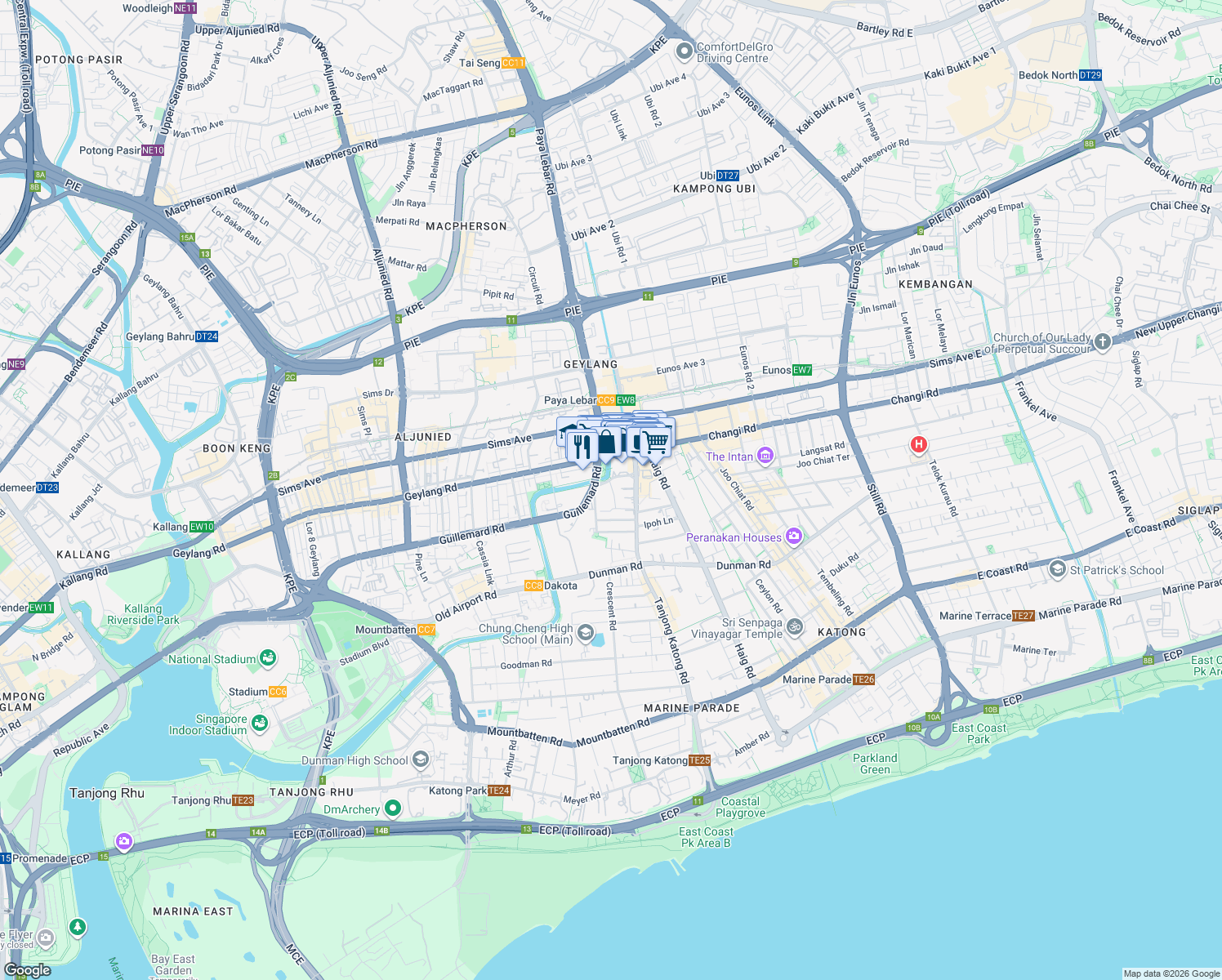 map of restaurants, bars, coffee shops, grocery stores, and more near in Singapore