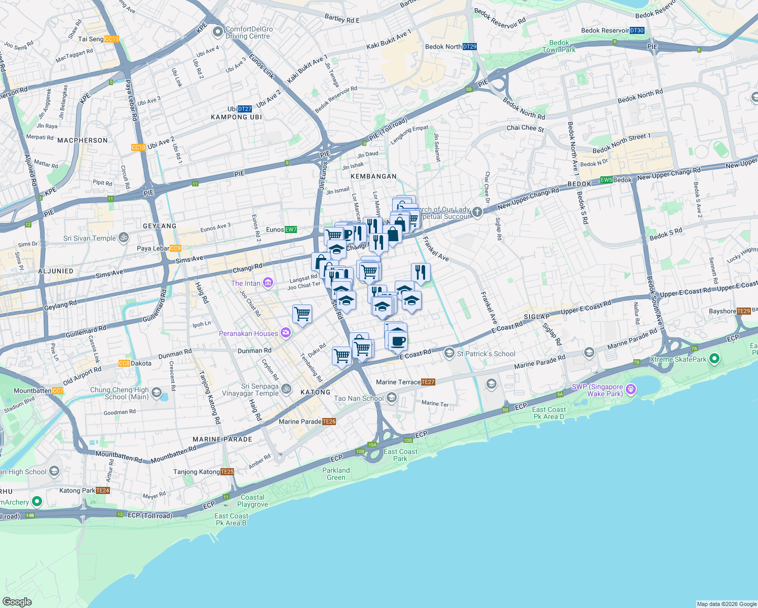 map of restaurants, bars, coffee shops, grocery stores, and more near in Singapore