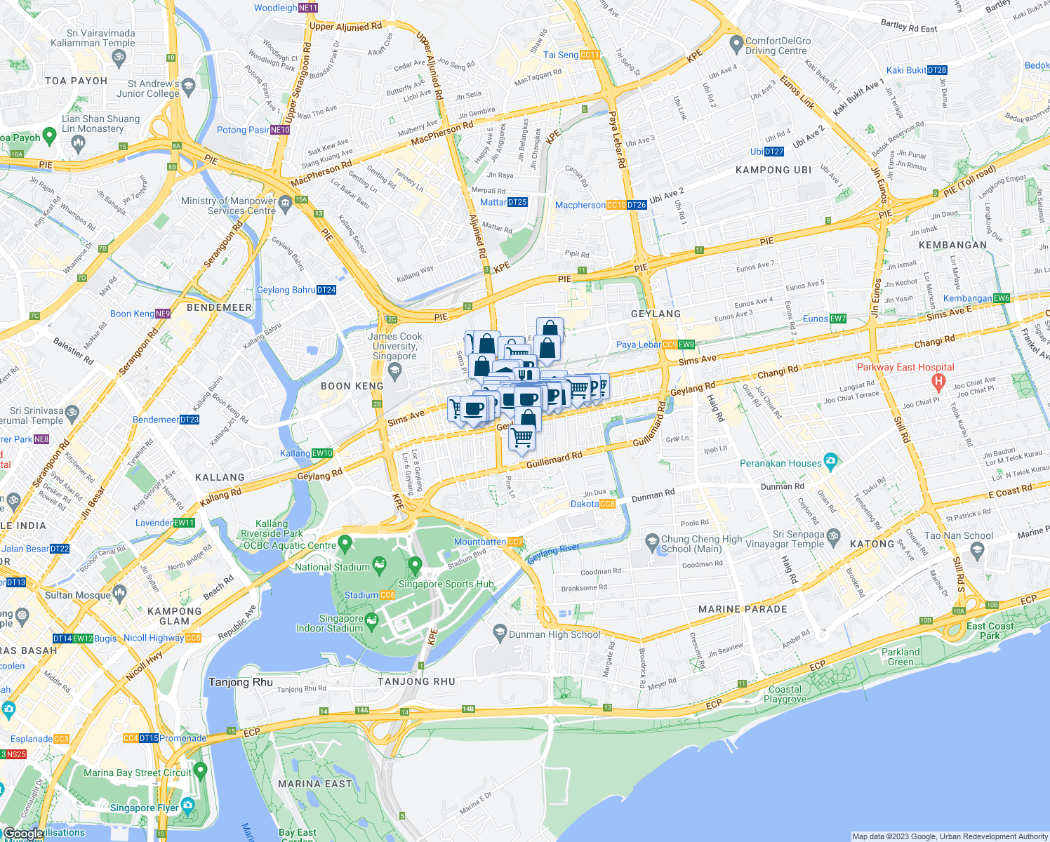 map of restaurants, bars, coffee shops, grocery stores, and more near in Singapore