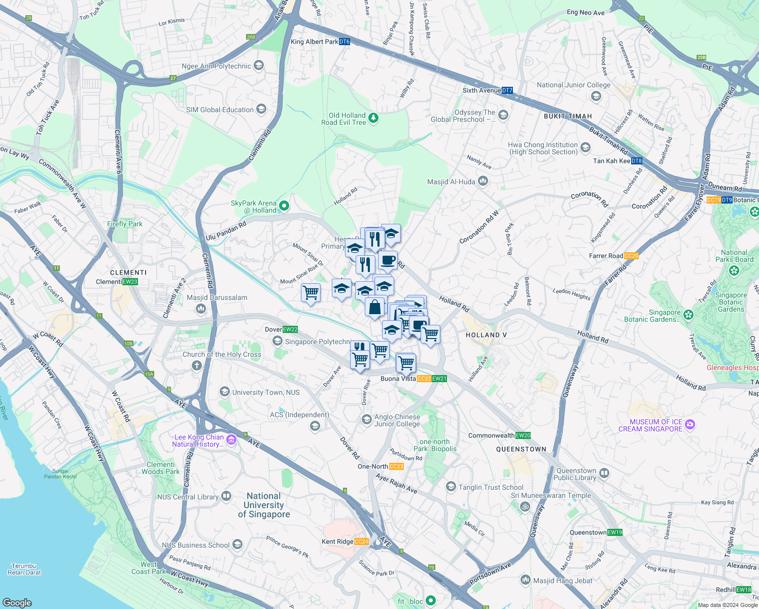 map of restaurants, bars, coffee shops, grocery stores, and more near in Singapore
