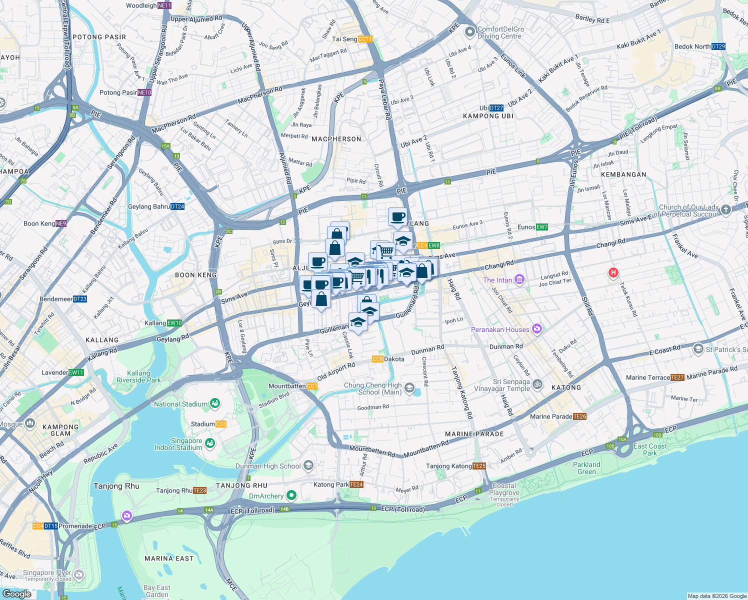 map of restaurants, bars, coffee shops, grocery stores, and more near in Singapore
