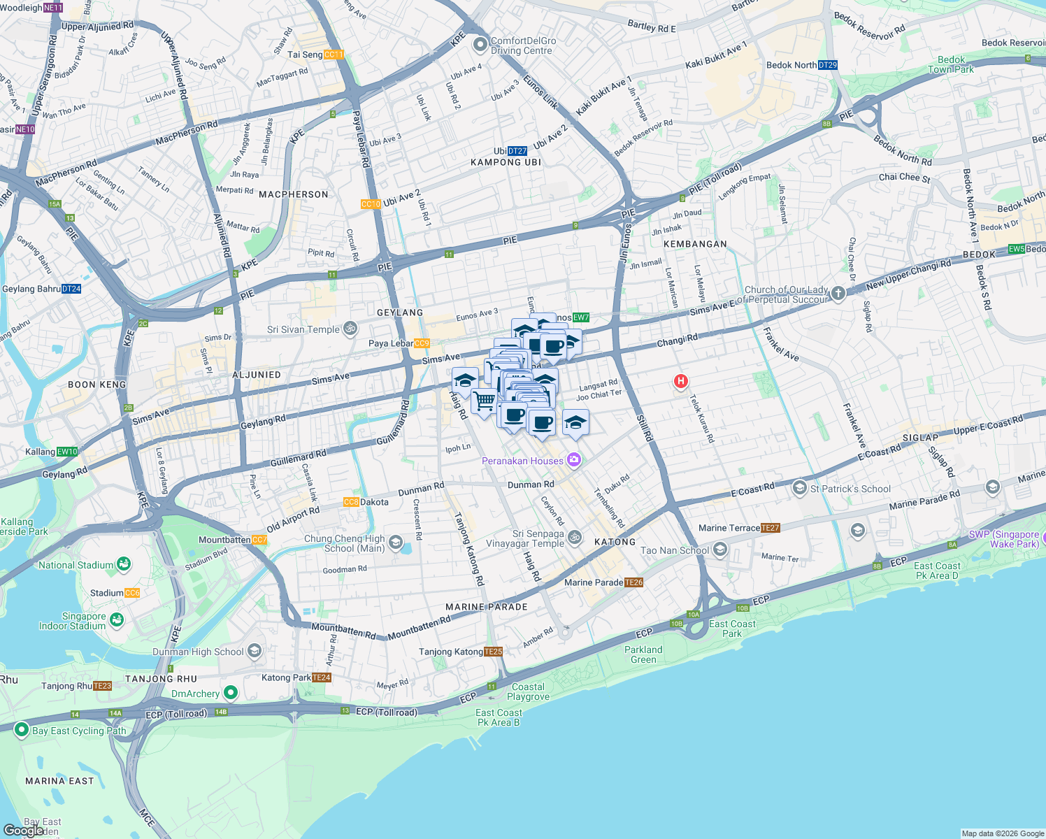 map of restaurants, bars, coffee shops, grocery stores, and more near in Singapore