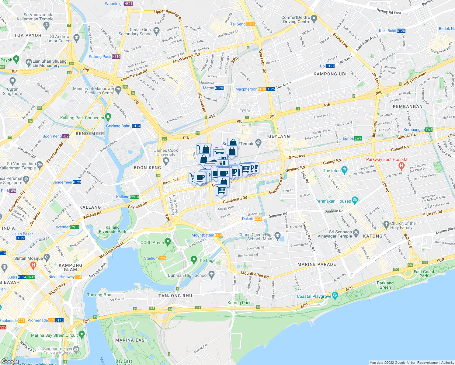 map of restaurants, bars, coffee shops, grocery stores, and more near in Singapore