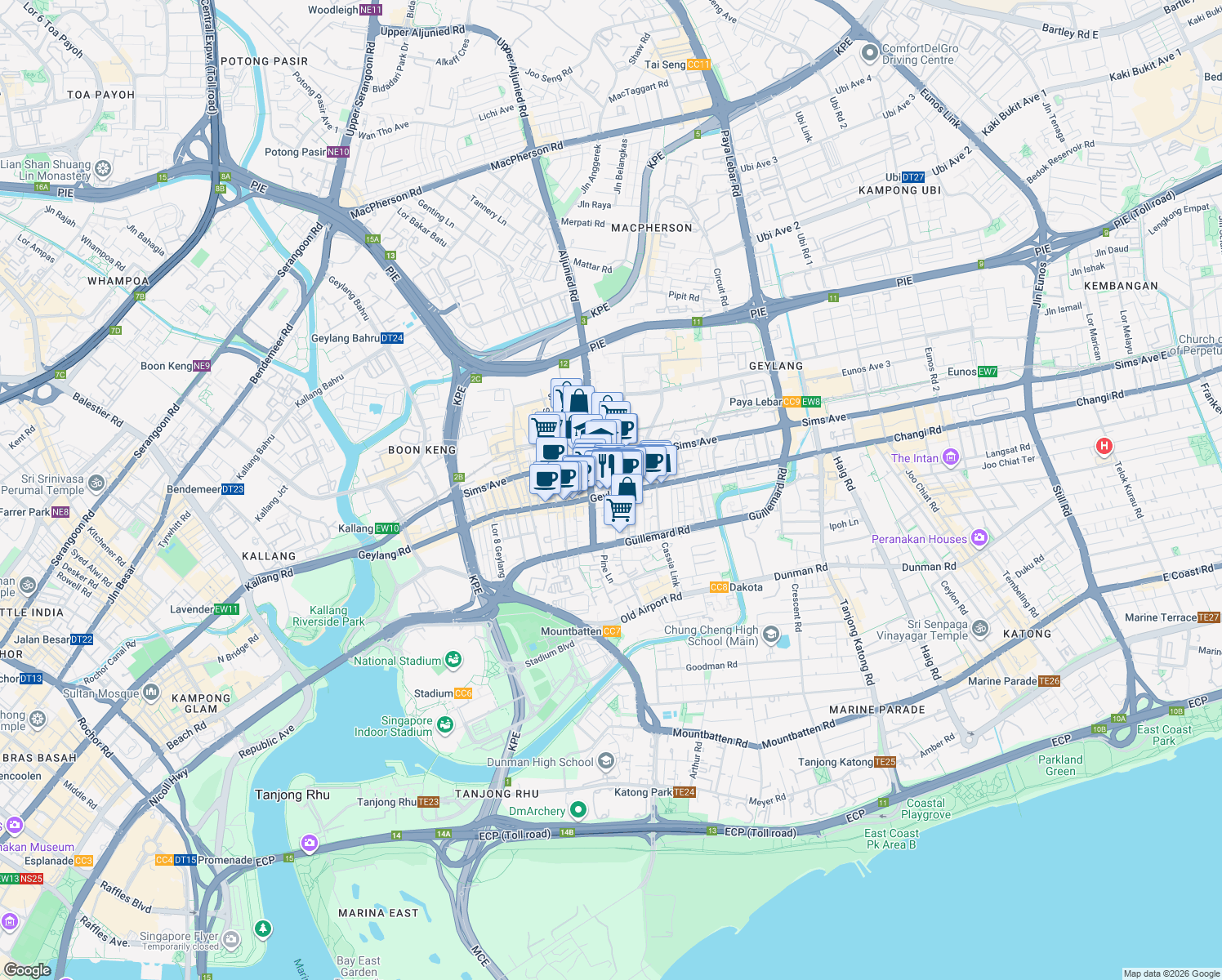map of restaurants, bars, coffee shops, grocery stores, and more near in Singapore