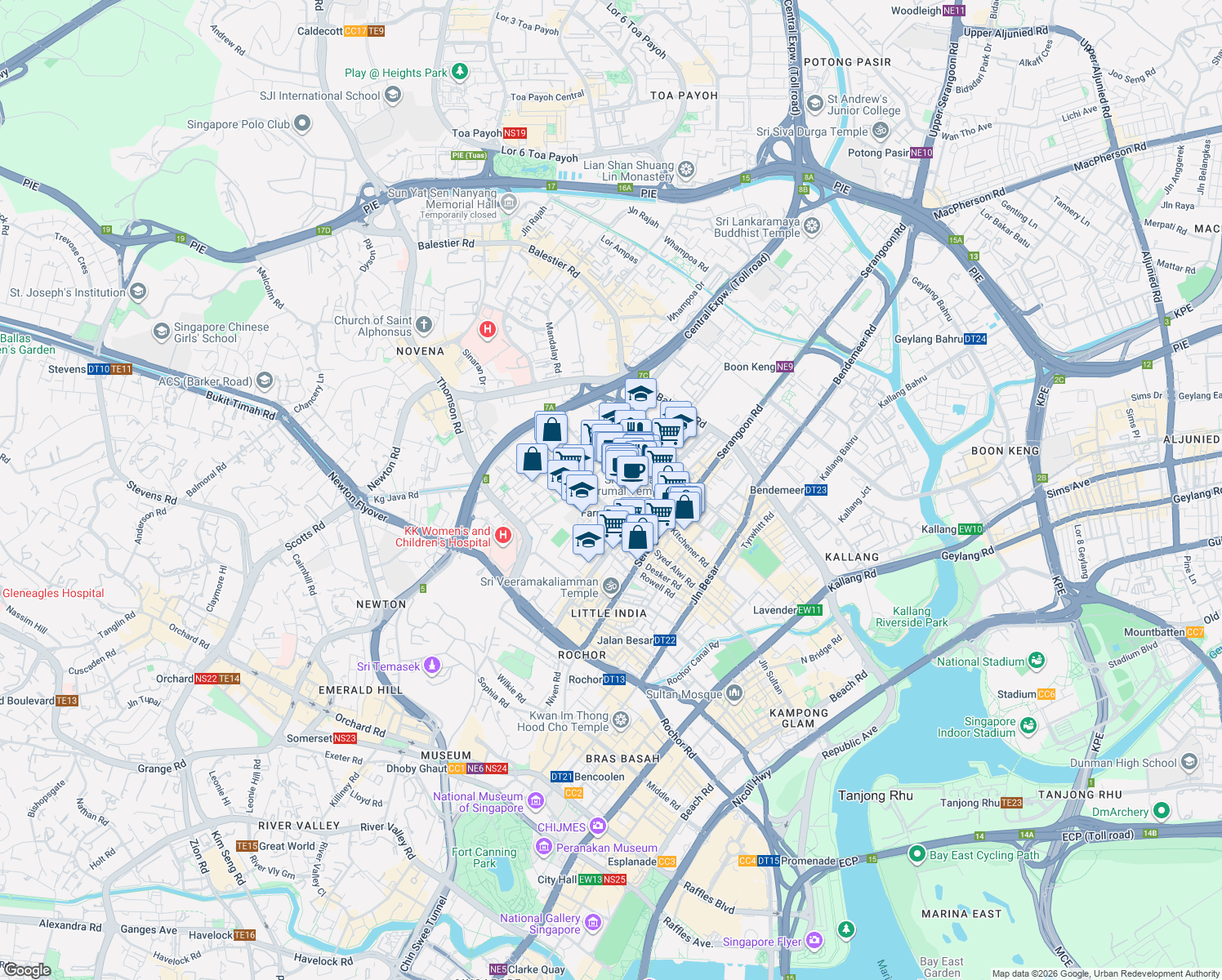 map of restaurants, bars, coffee shops, grocery stores, and more near in Singapore