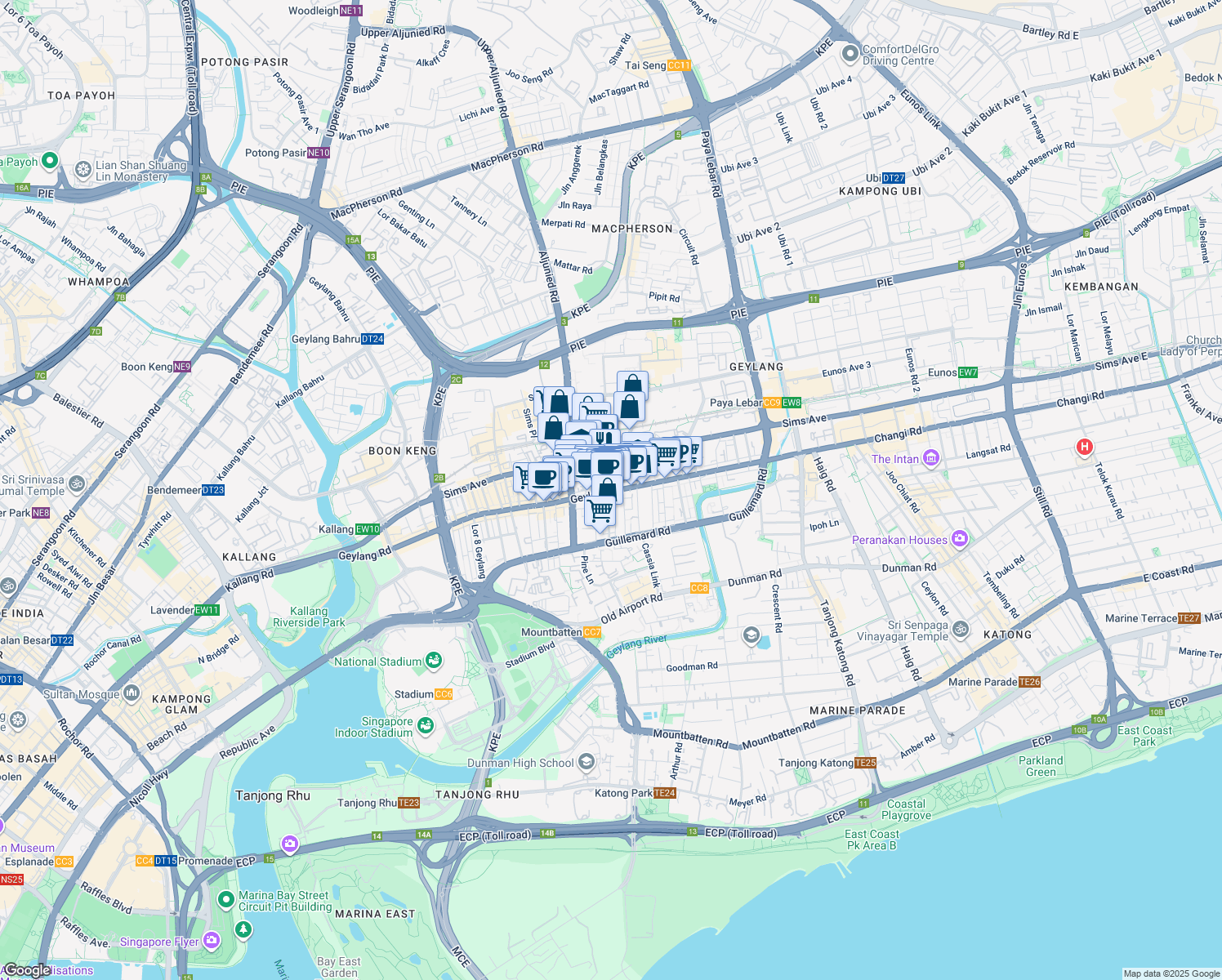 map of restaurants, bars, coffee shops, grocery stores, and more near in Singapore