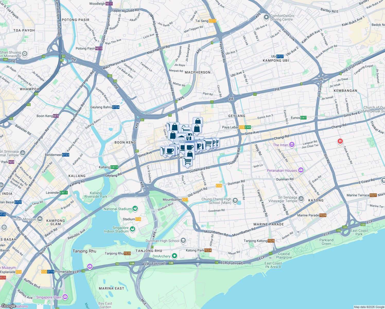 map of restaurants, bars, coffee shops, grocery stores, and more near in Singapore