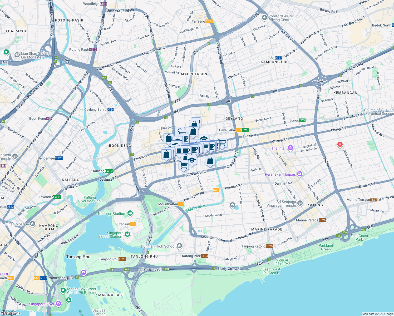 map of restaurants, bars, coffee shops, grocery stores, and more near in Singapore