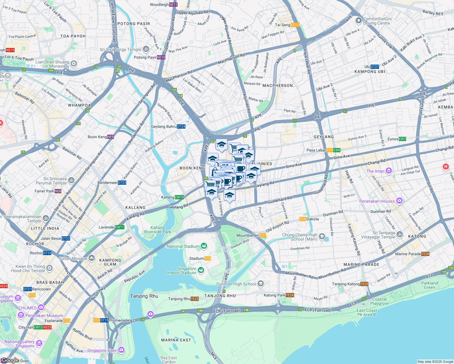map of restaurants, bars, coffee shops, grocery stores, and more near in Singapore