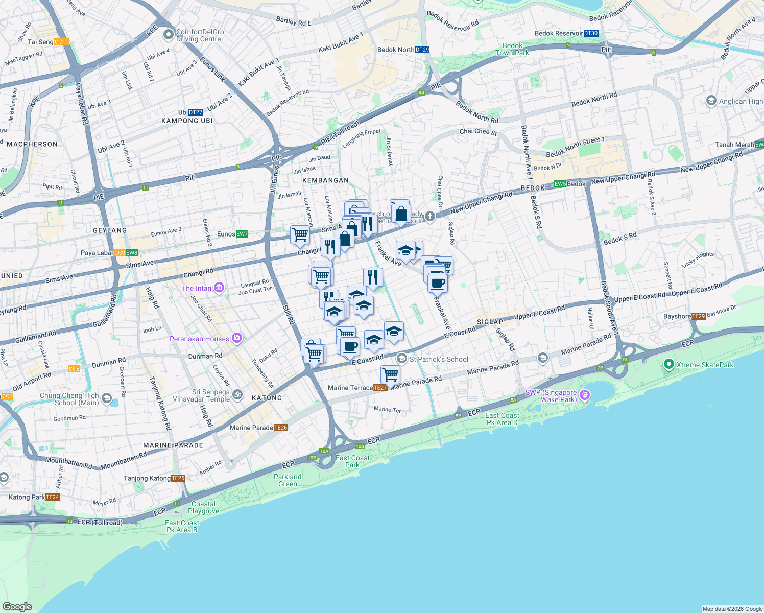 map of restaurants, bars, coffee shops, grocery stores, and more near in Singapore