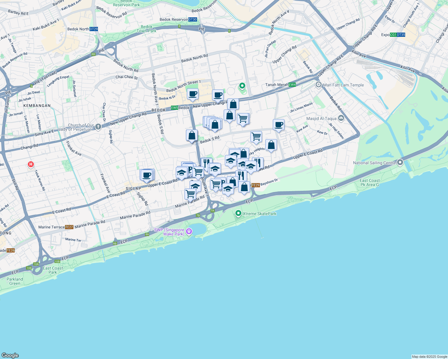 map of restaurants, bars, coffee shops, grocery stores, and more near in Singapore