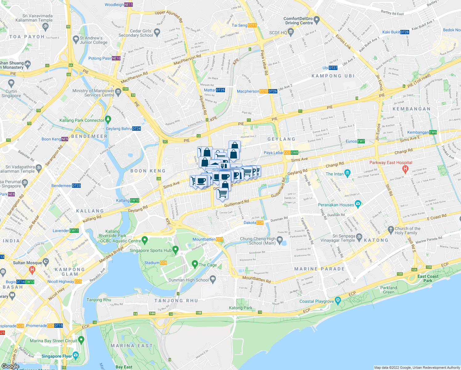 map of restaurants, bars, coffee shops, grocery stores, and more near in Singapore