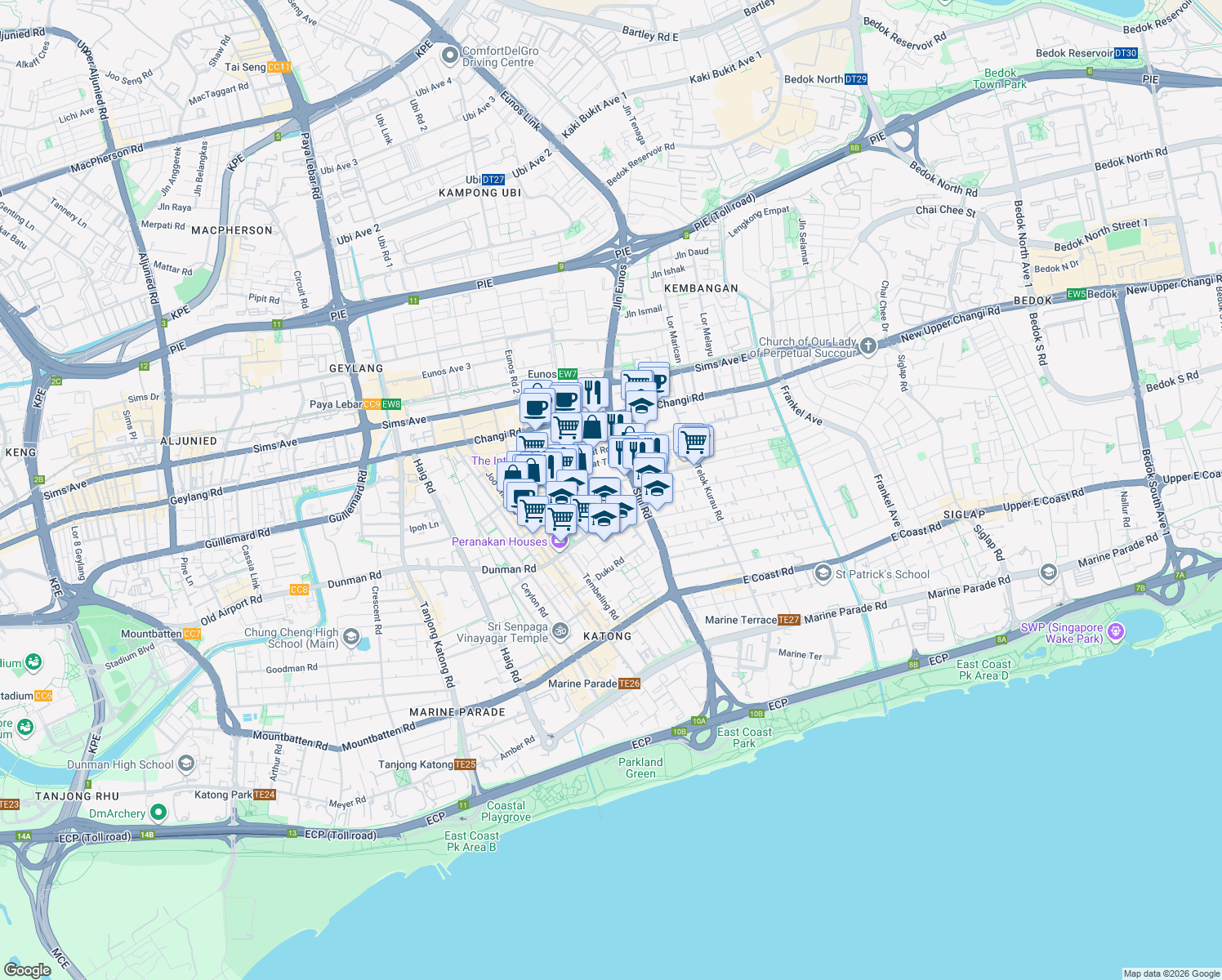 map of restaurants, bars, coffee shops, grocery stores, and more near in Singapore