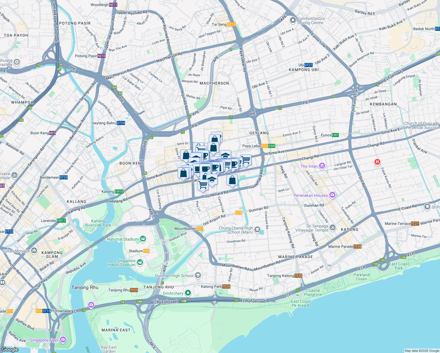 map of restaurants, bars, coffee shops, grocery stores, and more near in Singapore