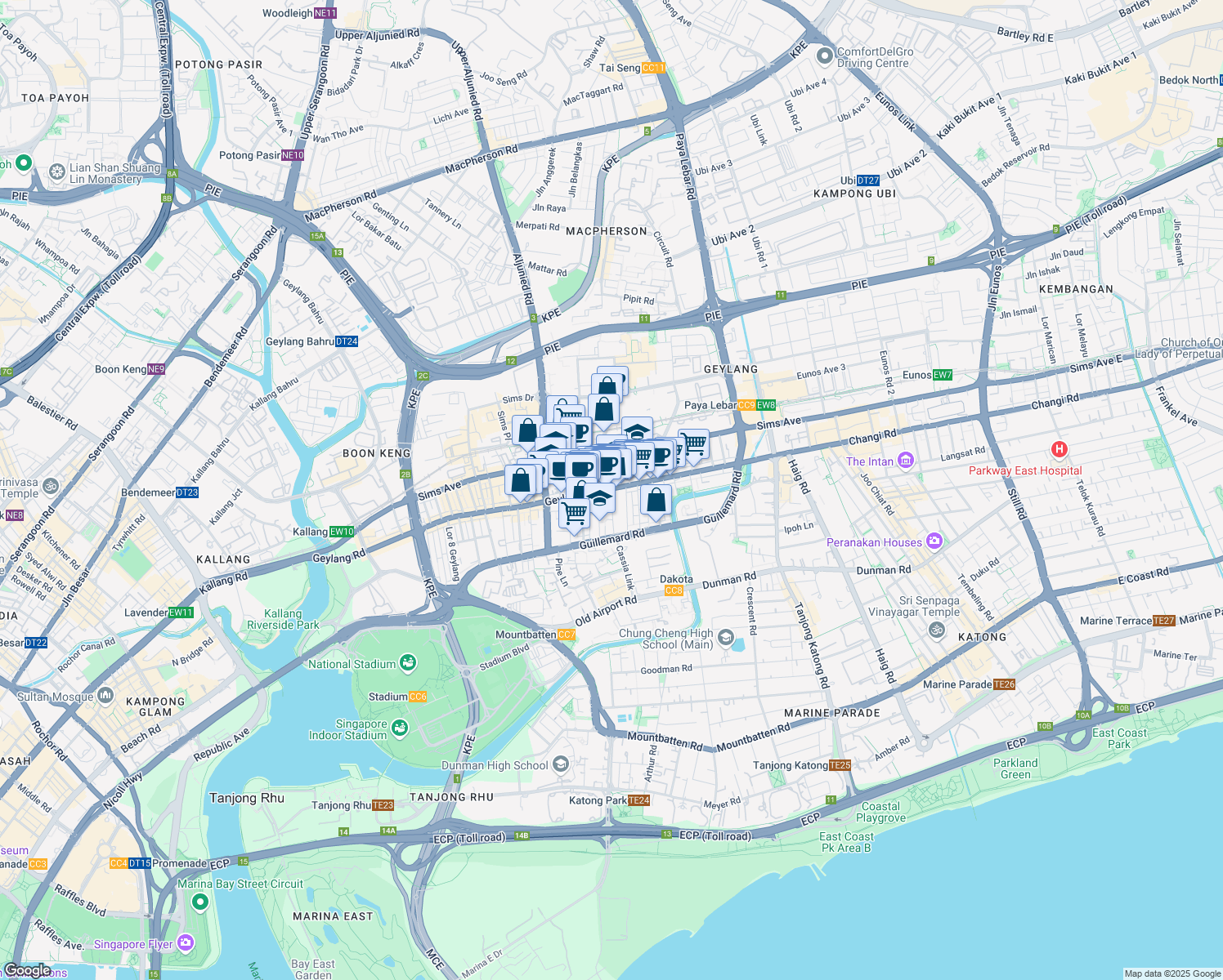 map of restaurants, bars, coffee shops, grocery stores, and more near in Singapore