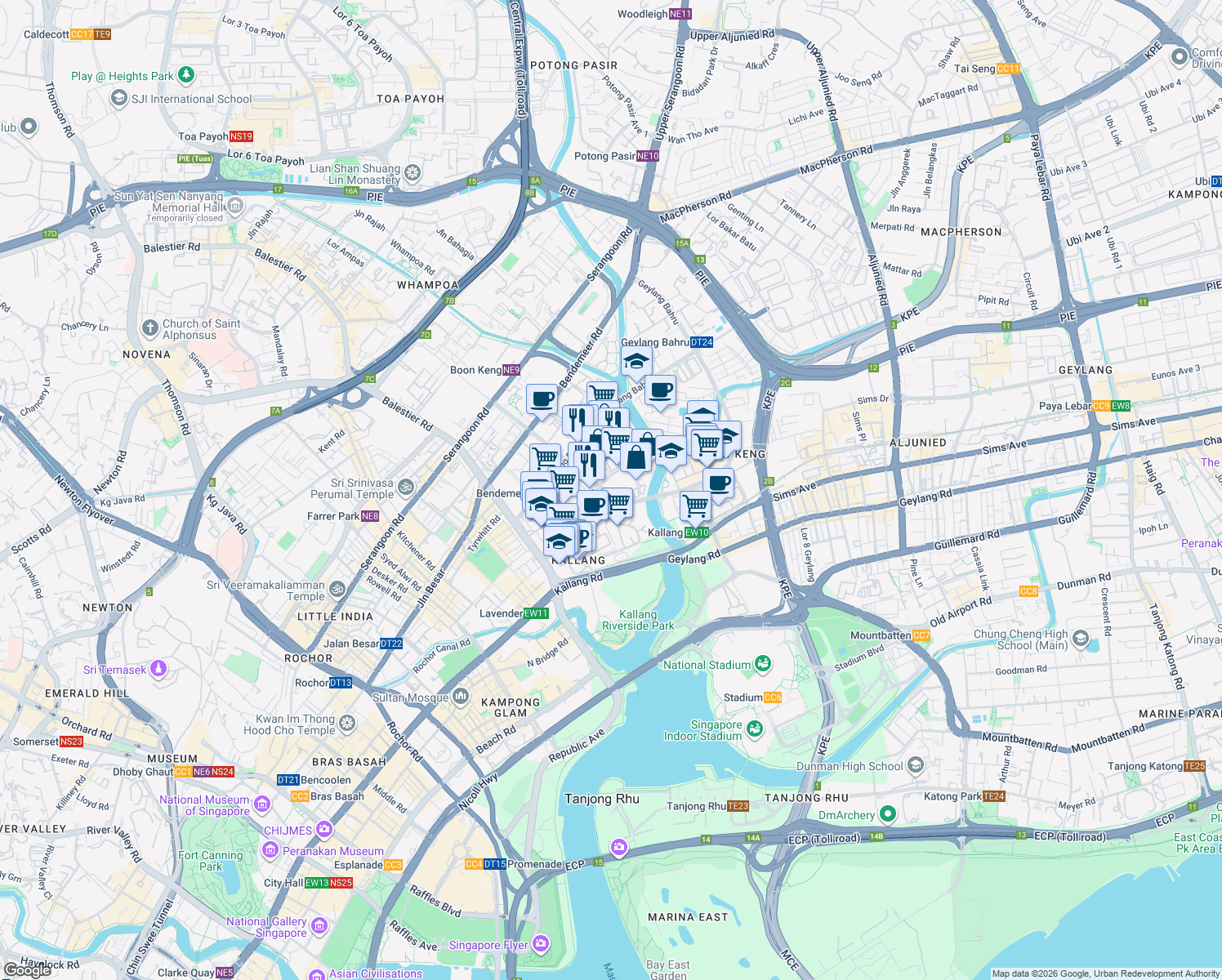 map of restaurants, bars, coffee shops, grocery stores, and more near in Singapore
