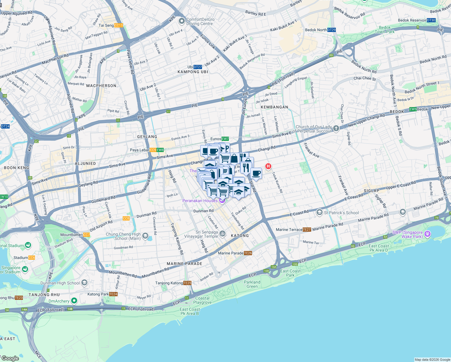 map of restaurants, bars, coffee shops, grocery stores, and more near in Singapore