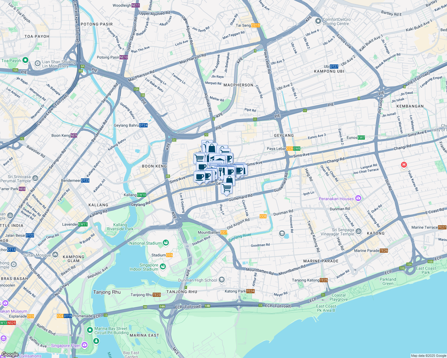 map of restaurants, bars, coffee shops, grocery stores, and more near in Singapore