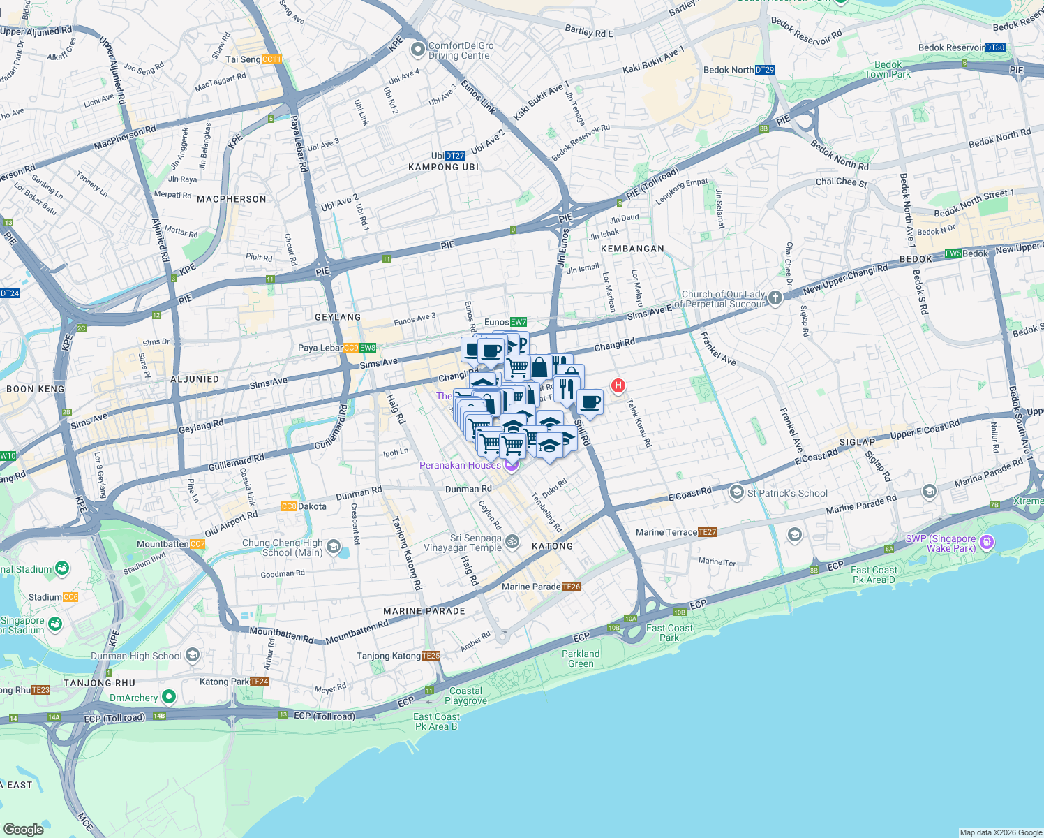 map of restaurants, bars, coffee shops, grocery stores, and more near in Singapore
