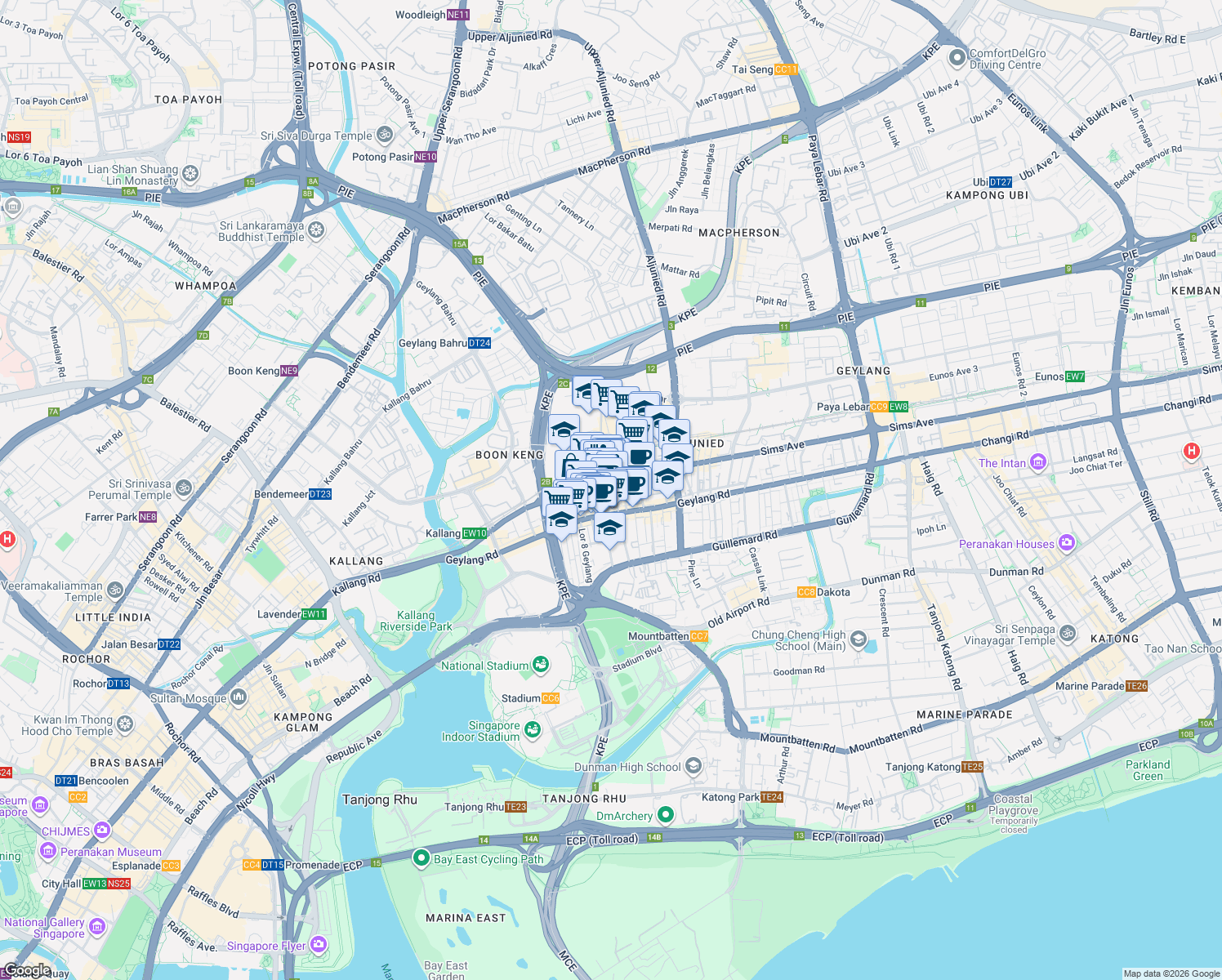 map of restaurants, bars, coffee shops, grocery stores, and more near in Singapore
