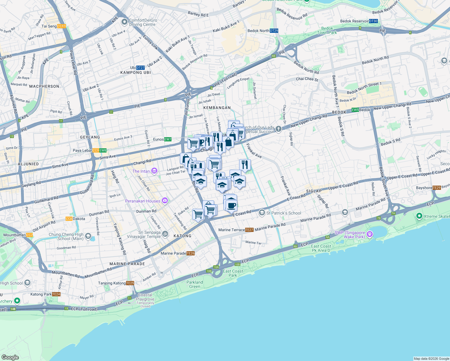 map of restaurants, bars, coffee shops, grocery stores, and more near in Singapore