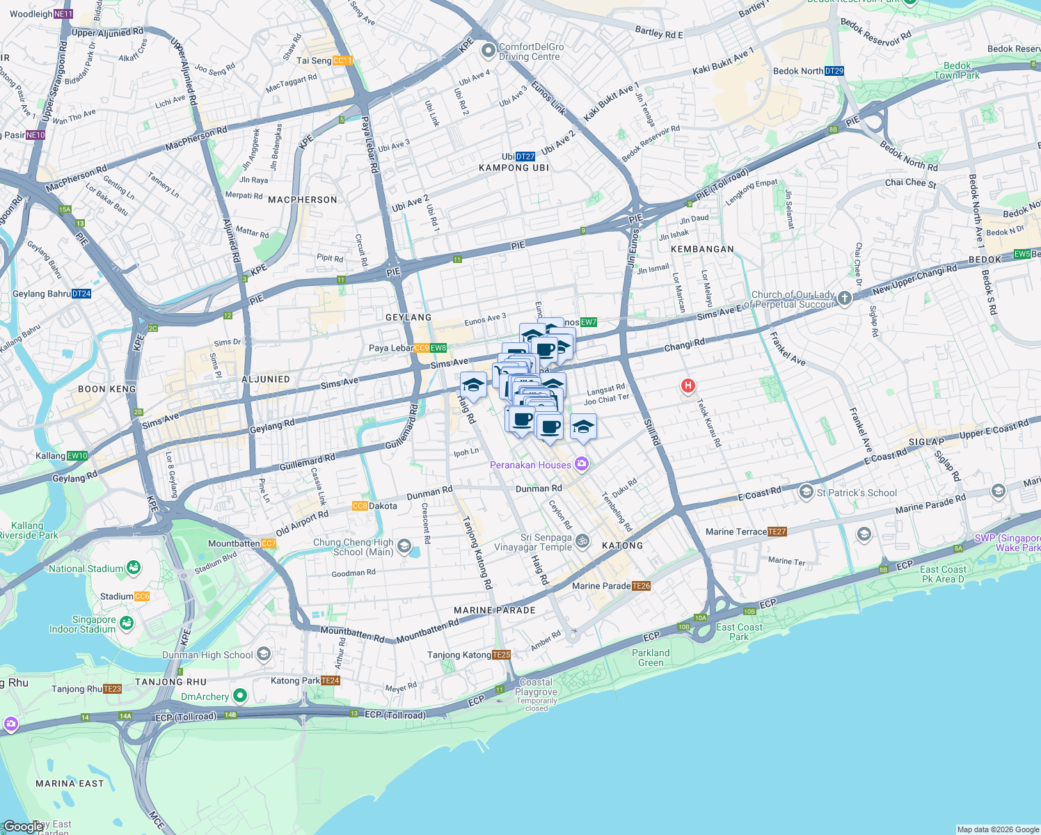 map of restaurants, bars, coffee shops, grocery stores, and more near in Singapore