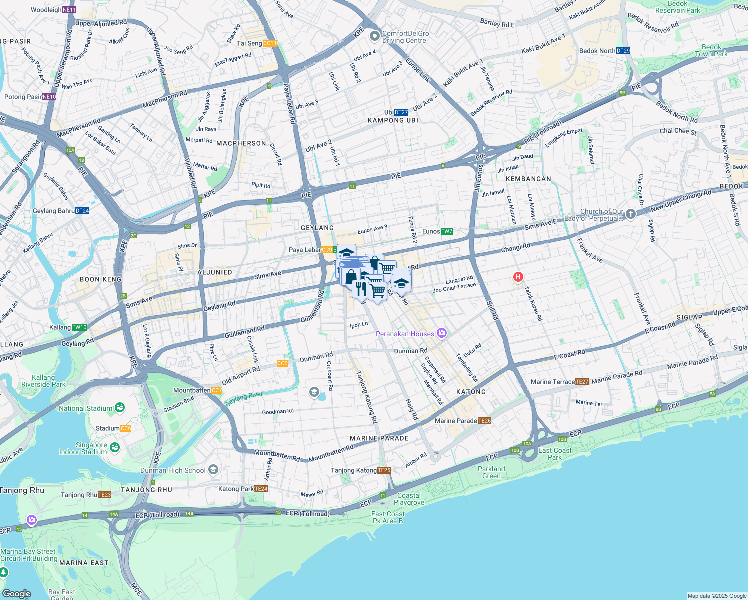 map of restaurants, bars, coffee shops, grocery stores, and more near in Singapore