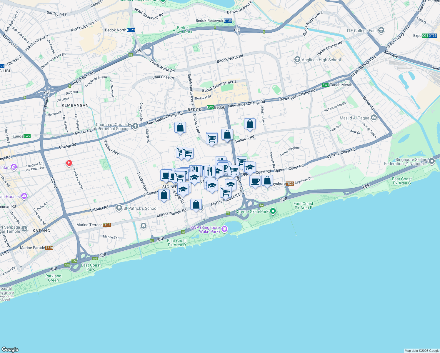 map of restaurants, bars, coffee shops, grocery stores, and more near in Singapore