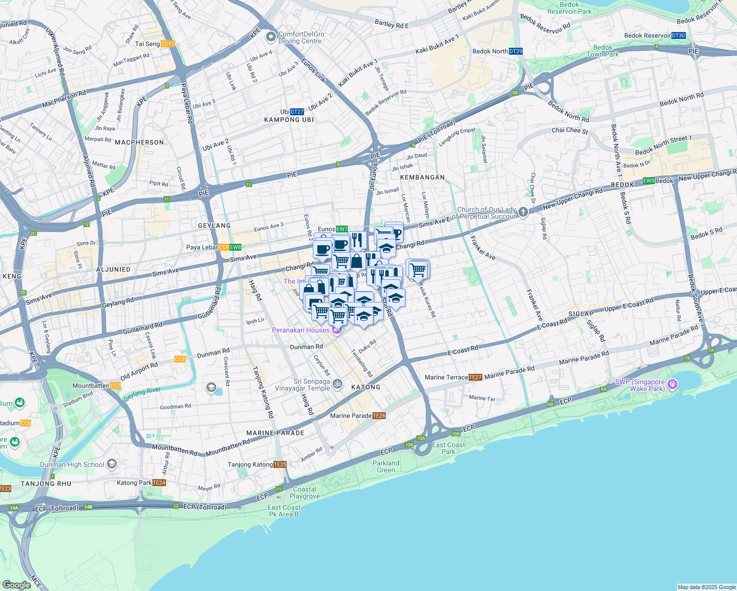 map of restaurants, bars, coffee shops, grocery stores, and more near in Singapore