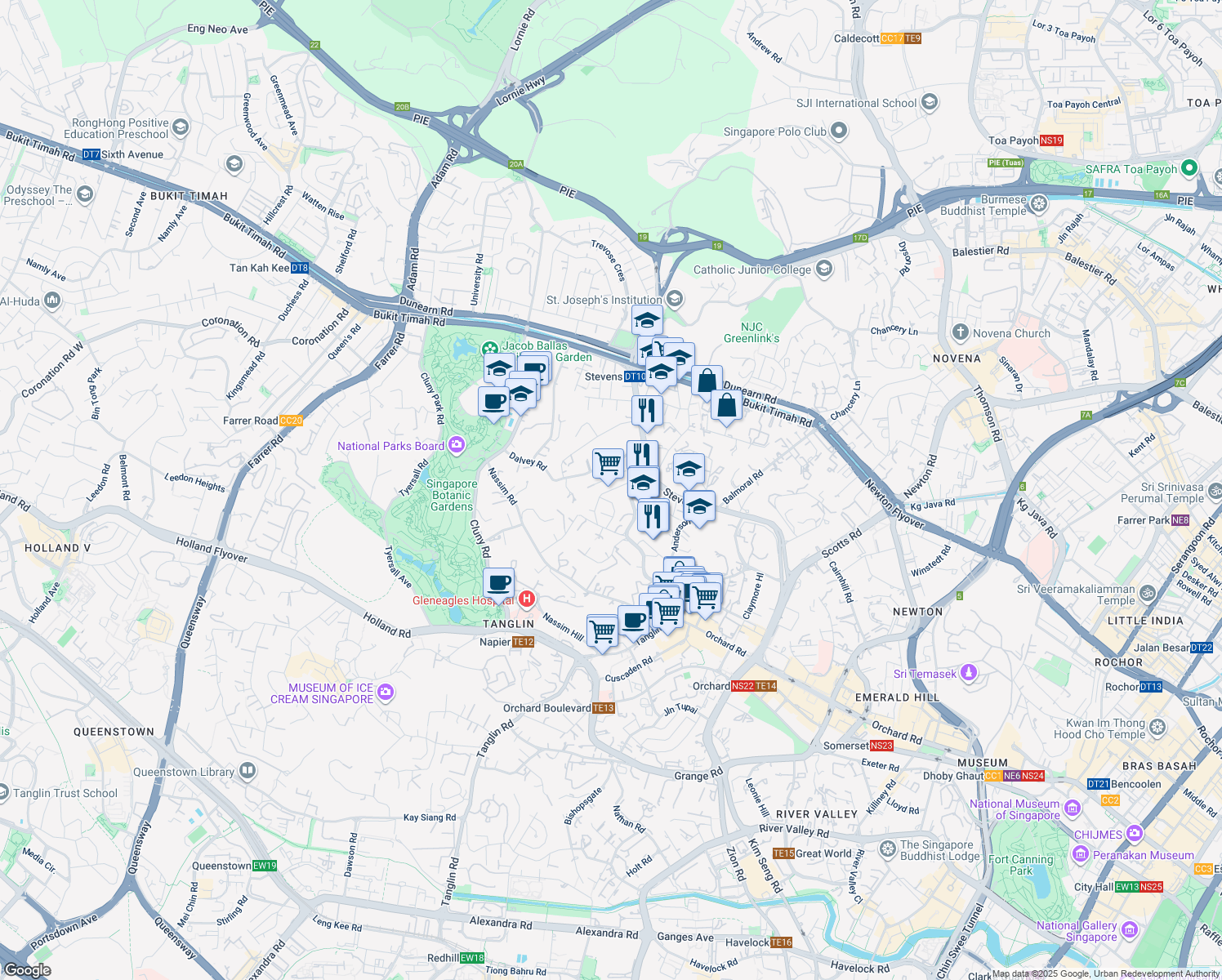 map of restaurants, bars, coffee shops, grocery stores, and more near in Singapore