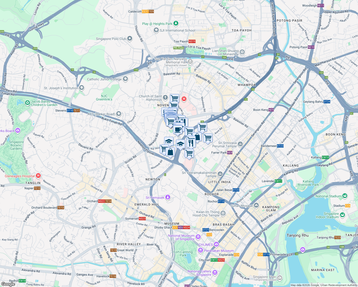 map of restaurants, bars, coffee shops, grocery stores, and more near in Singapore