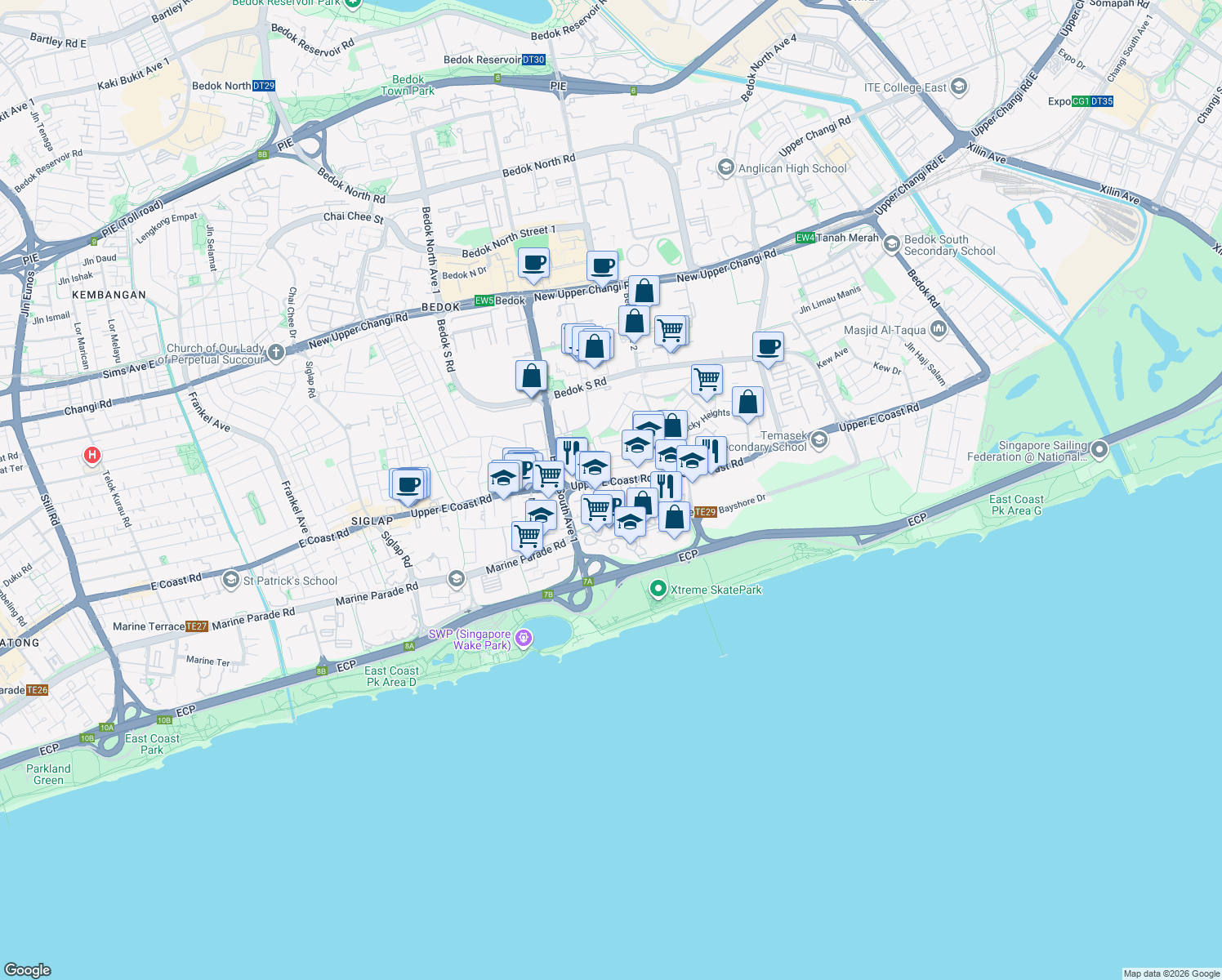 map of restaurants, bars, coffee shops, grocery stores, and more near in Singapore
