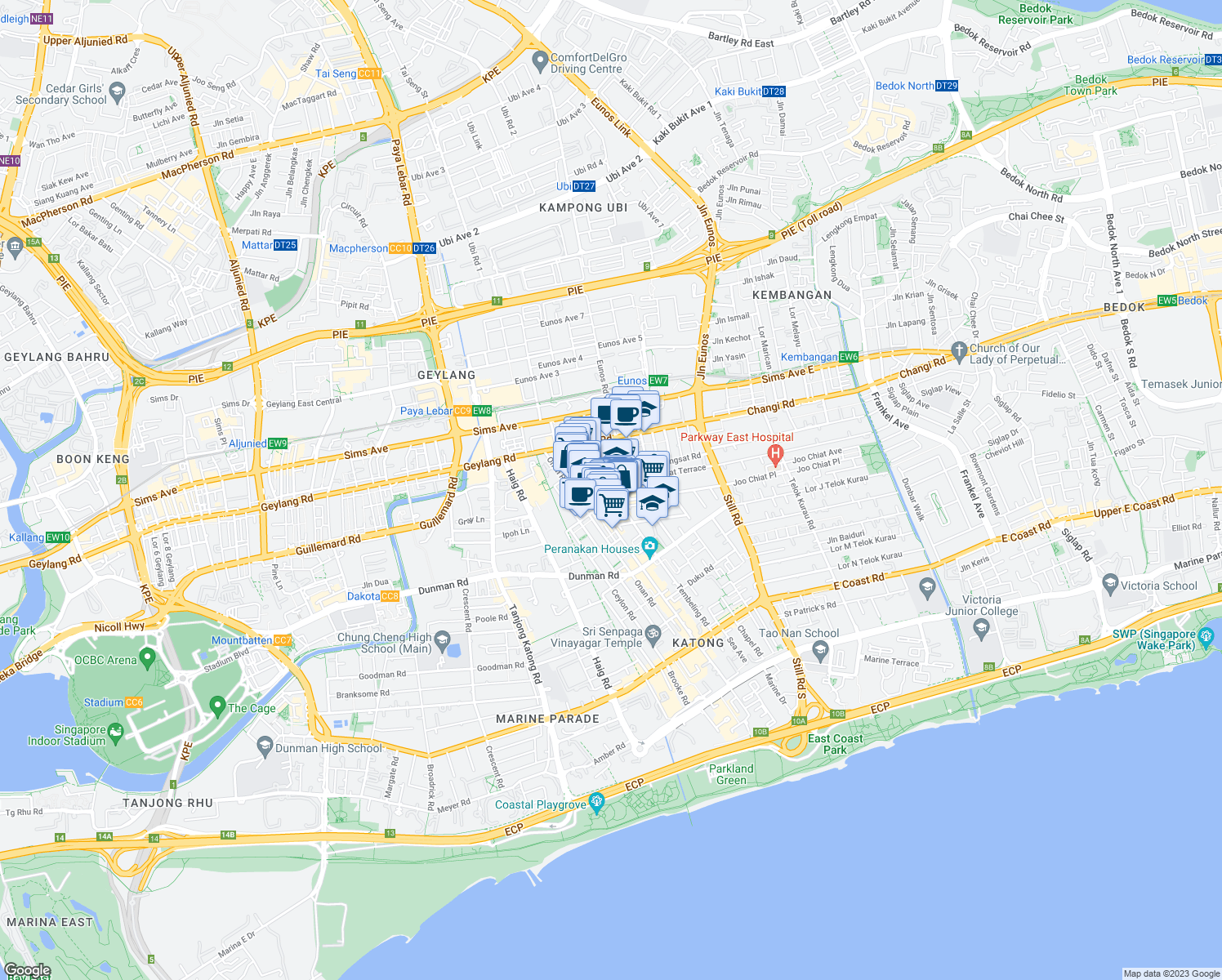 map of restaurants, bars, coffee shops, grocery stores, and more near in Singapore