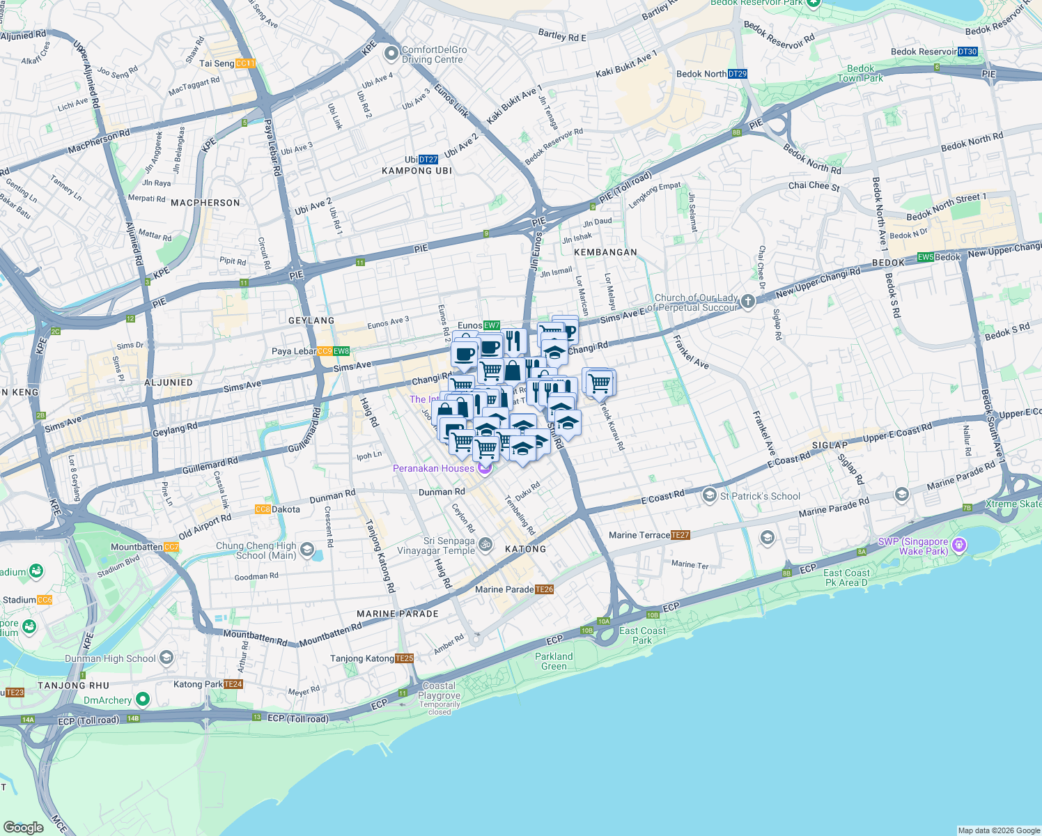 map of restaurants, bars, coffee shops, grocery stores, and more near in Singapore