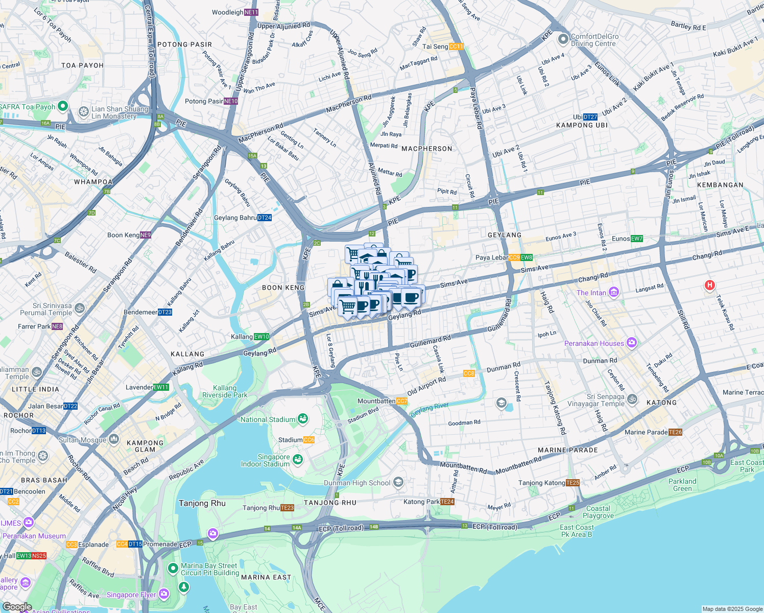 map of restaurants, bars, coffee shops, grocery stores, and more near in Singapore