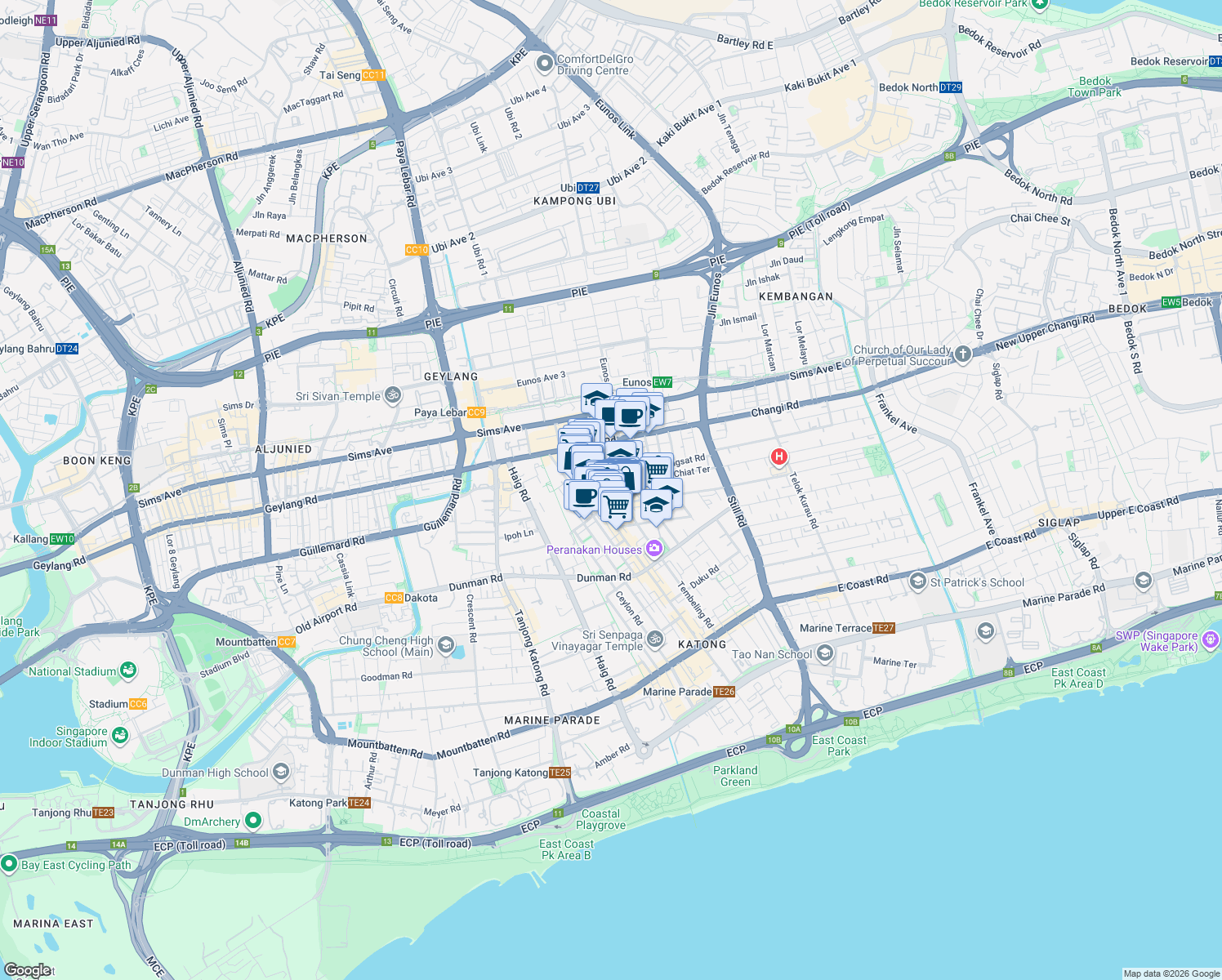 map of restaurants, bars, coffee shops, grocery stores, and more near in Singapore