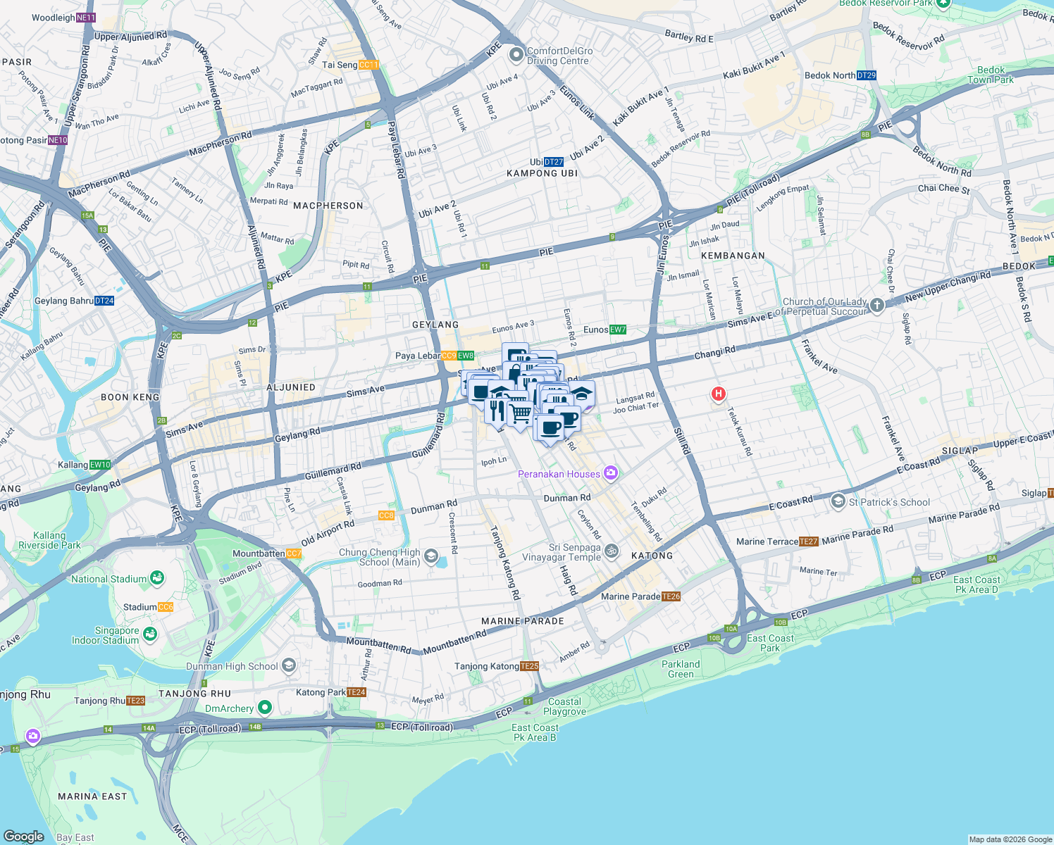 map of restaurants, bars, coffee shops, grocery stores, and more near in Singapore