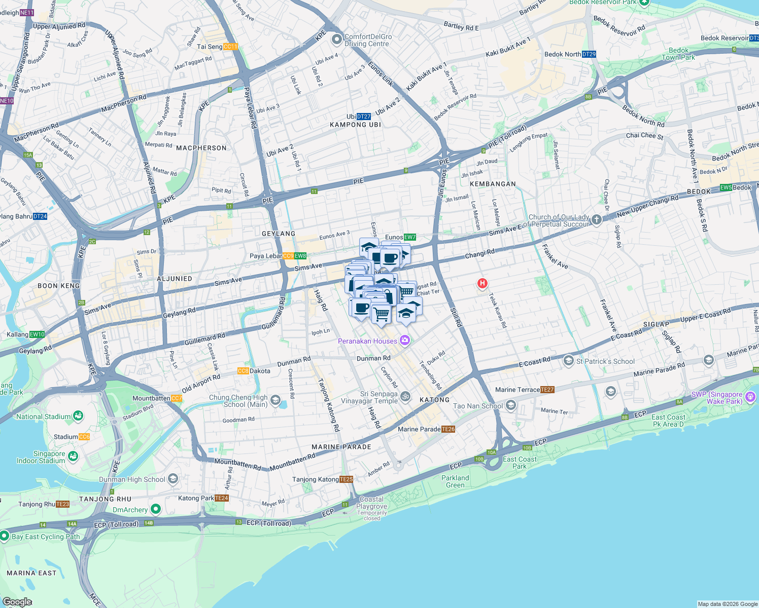 map of restaurants, bars, coffee shops, grocery stores, and more near in Singapore