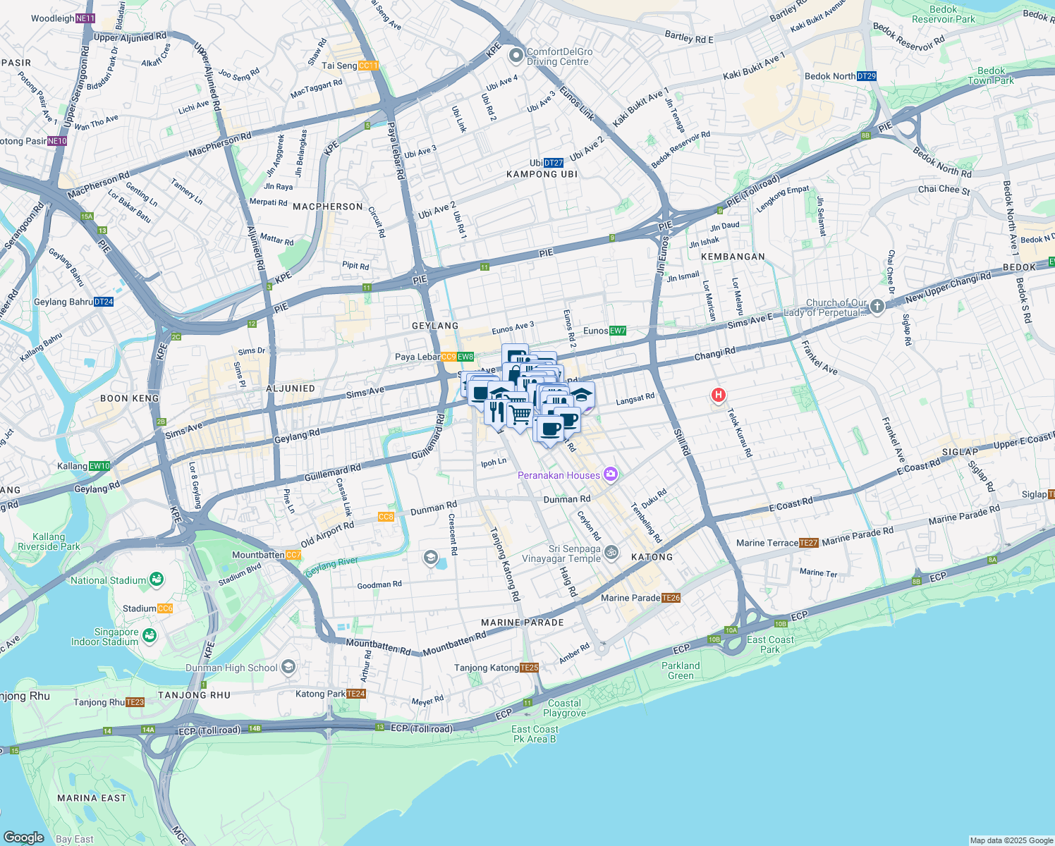 map of restaurants, bars, coffee shops, grocery stores, and more near in Singapore