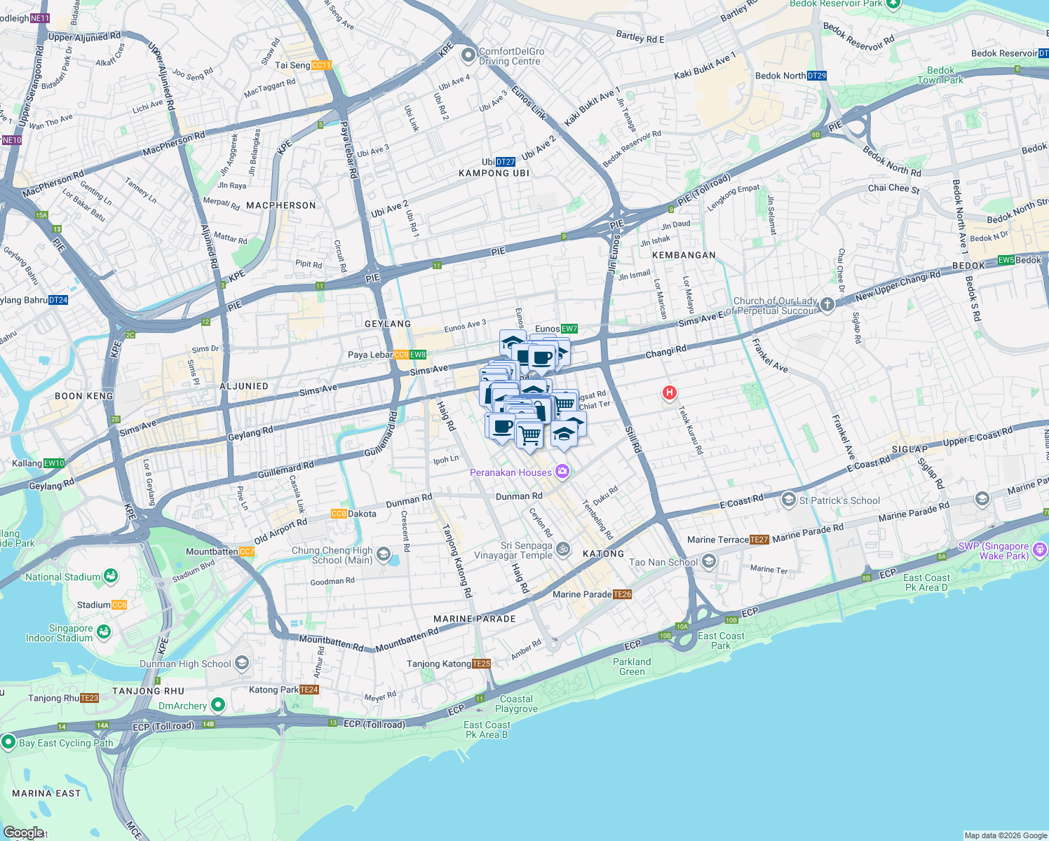 map of restaurants, bars, coffee shops, grocery stores, and more near in Singapore