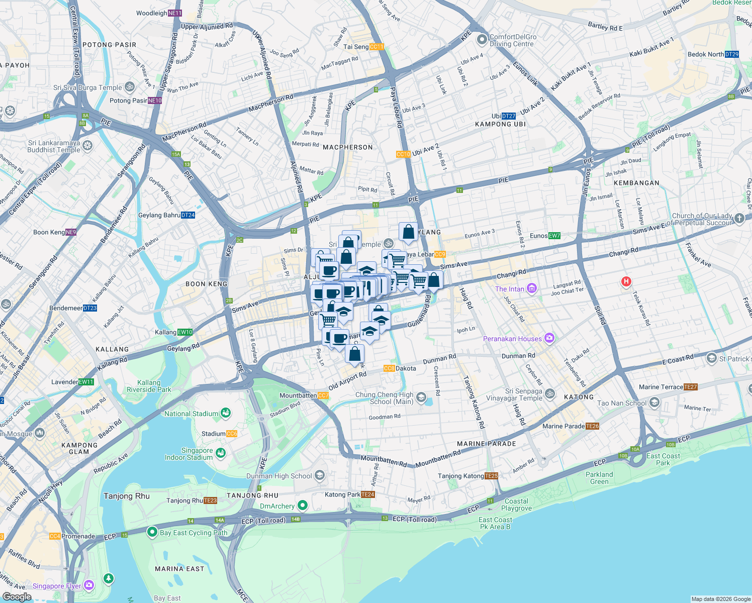 map of restaurants, bars, coffee shops, grocery stores, and more near in Singapore