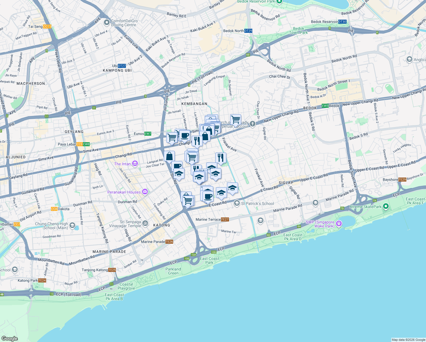 map of restaurants, bars, coffee shops, grocery stores, and more near in Singapore