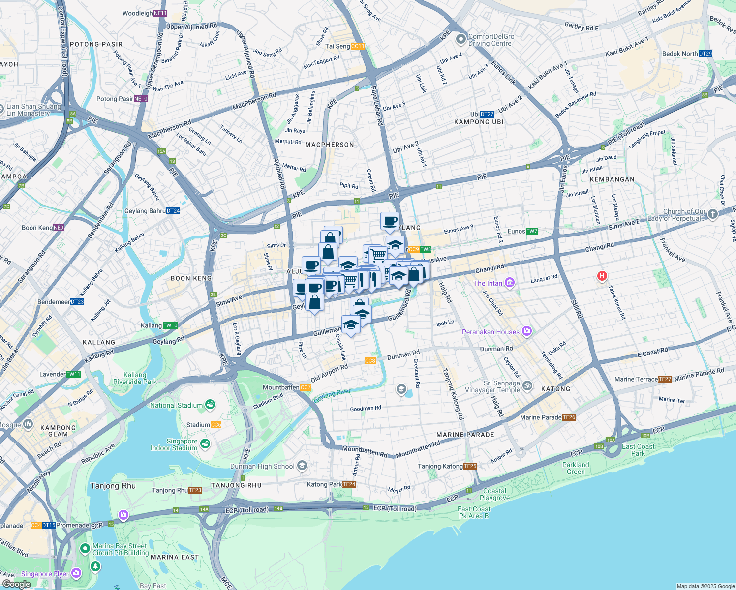 map of restaurants, bars, coffee shops, grocery stores, and more near in Singapore