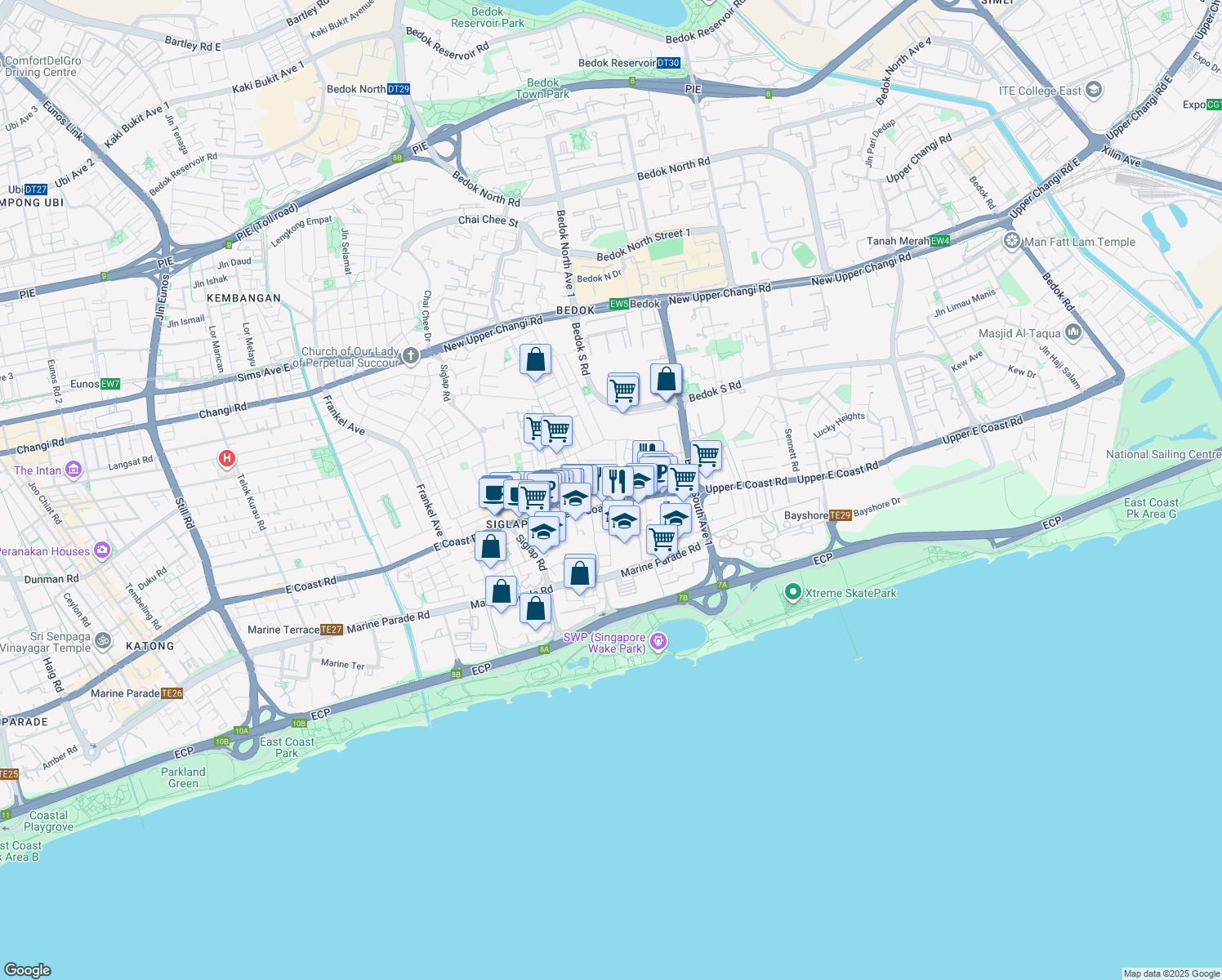 map of restaurants, bars, coffee shops, grocery stores, and more near in Singapore