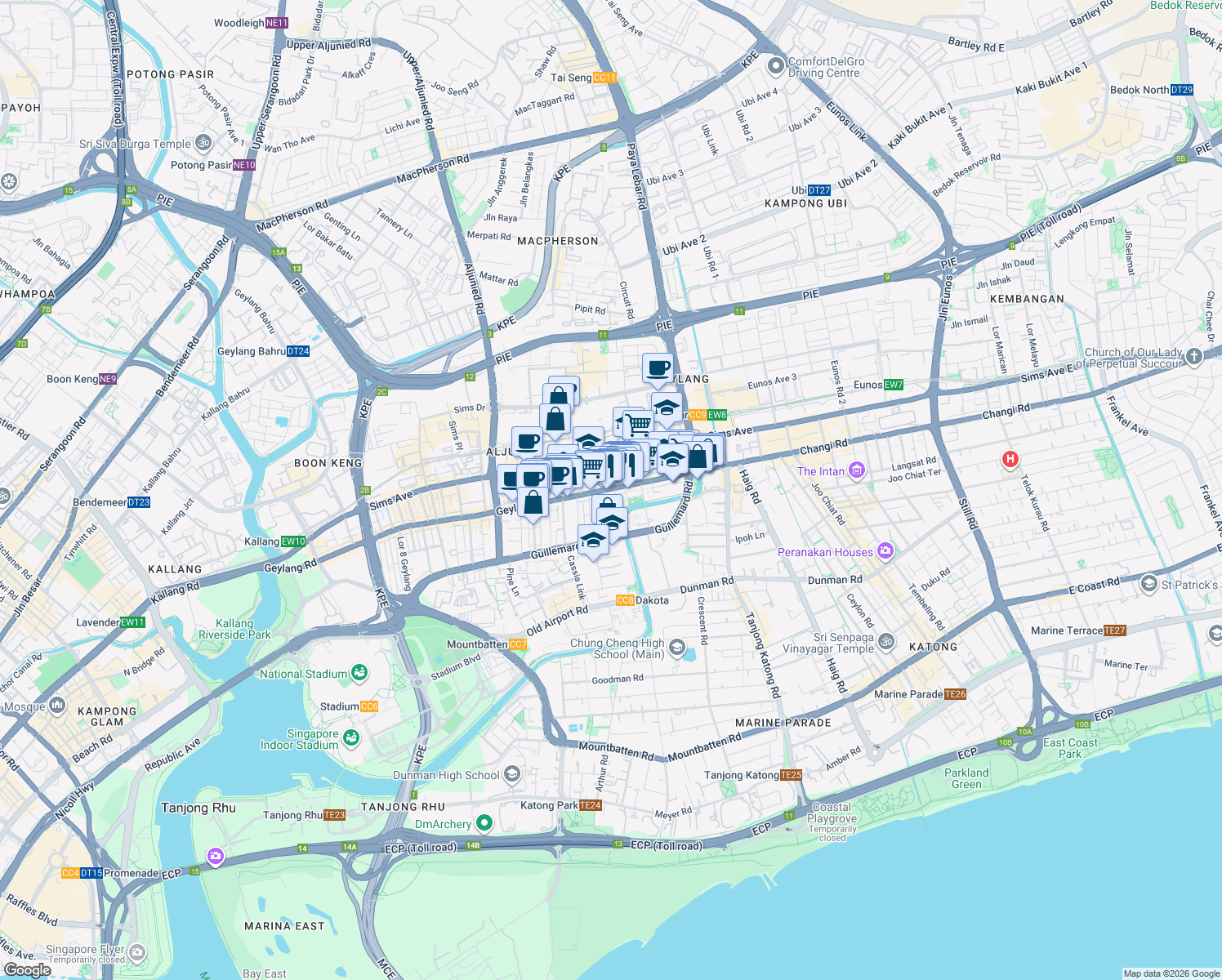 map of restaurants, bars, coffee shops, grocery stores, and more near in Singapore